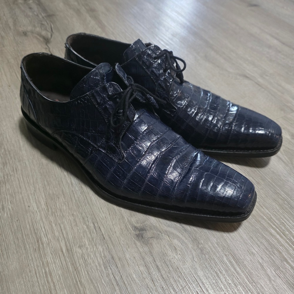 Mezlan Navy Blue Genuine Alligator Leather Derby Dress Shoes Men 11.5 M Spain